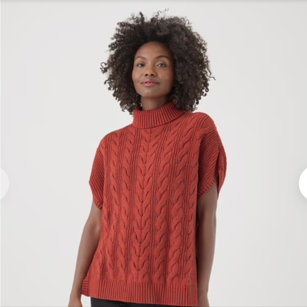 Pact Orange Cable Knit Turtleneck Sweater M/L